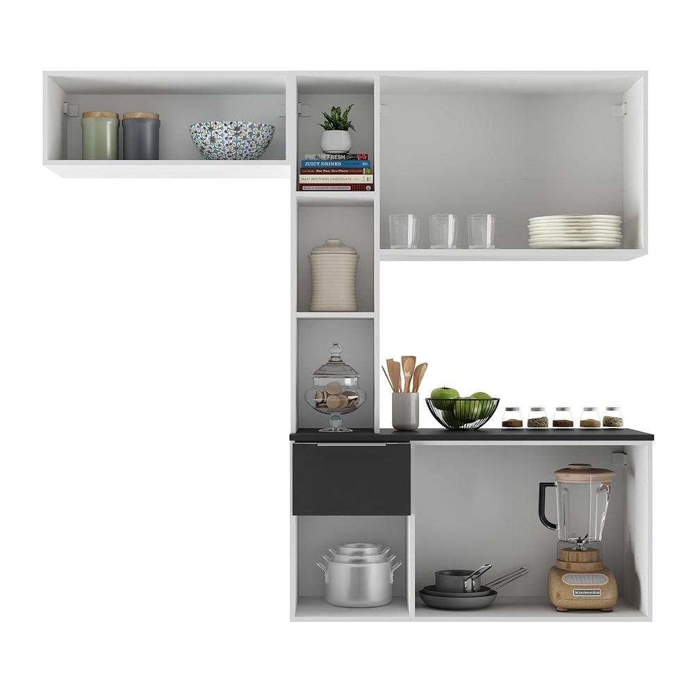 Armário de Cozinha Compacta com Balcão Sofia Multimóveis V2006 Branco/Preto