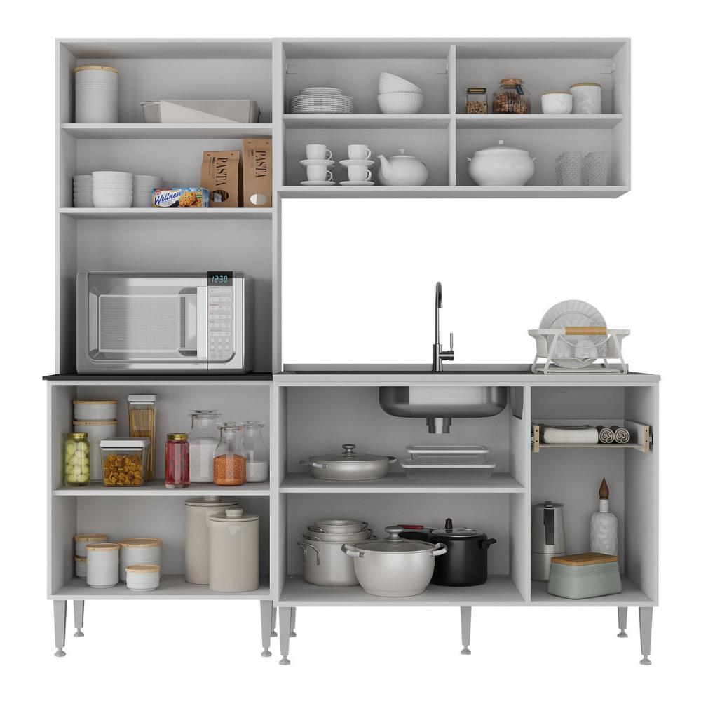 Armário de Cozinha Compacta com Balcão para Pia Siena Multimóveis MP2217 Branco/Lacca Fumê