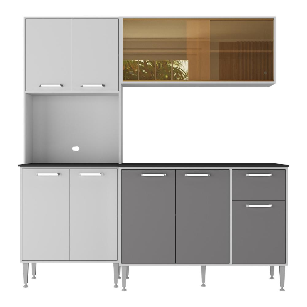 Armário de Cozinha Compacta com Balcão para Pia Siena Multimóveis MP2217 Branco/Lacca Fumê
