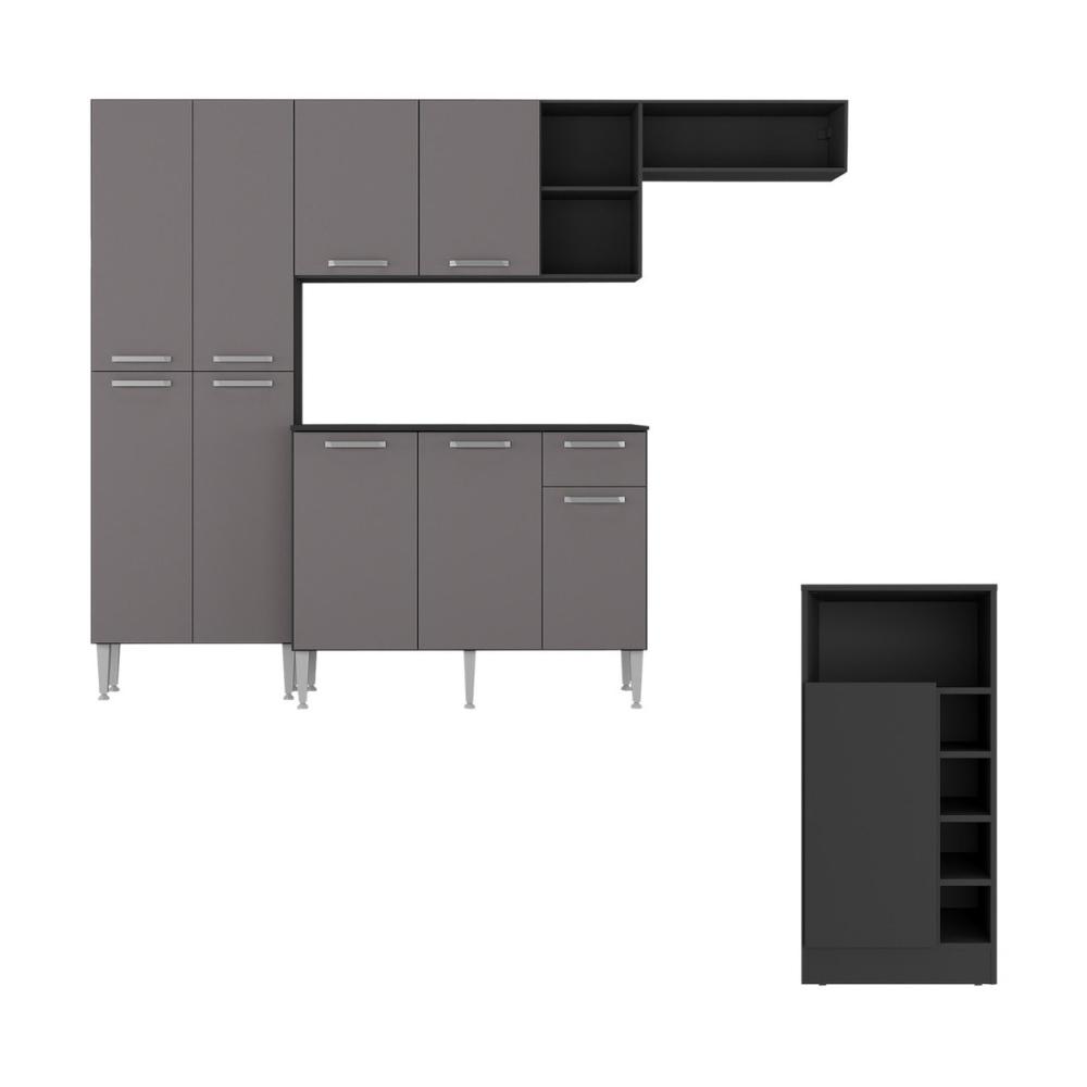 Armário de Cozinha Compacta com Bancada Americana Pequim Multimóveis MP2204 Preto/Lacca Fumê
