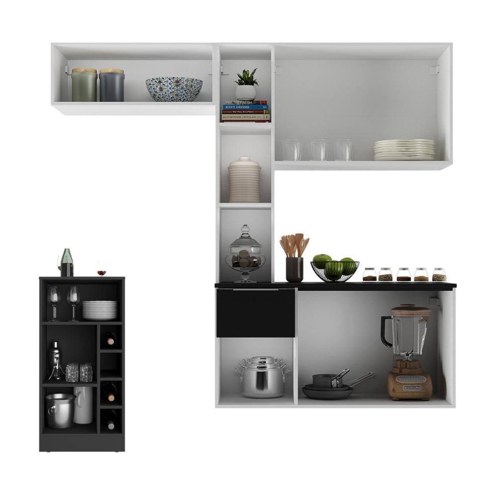 Armário de Cozinha Compacta com Bancada Americana Sofia Multimóveis MP2196 Branco/Preto