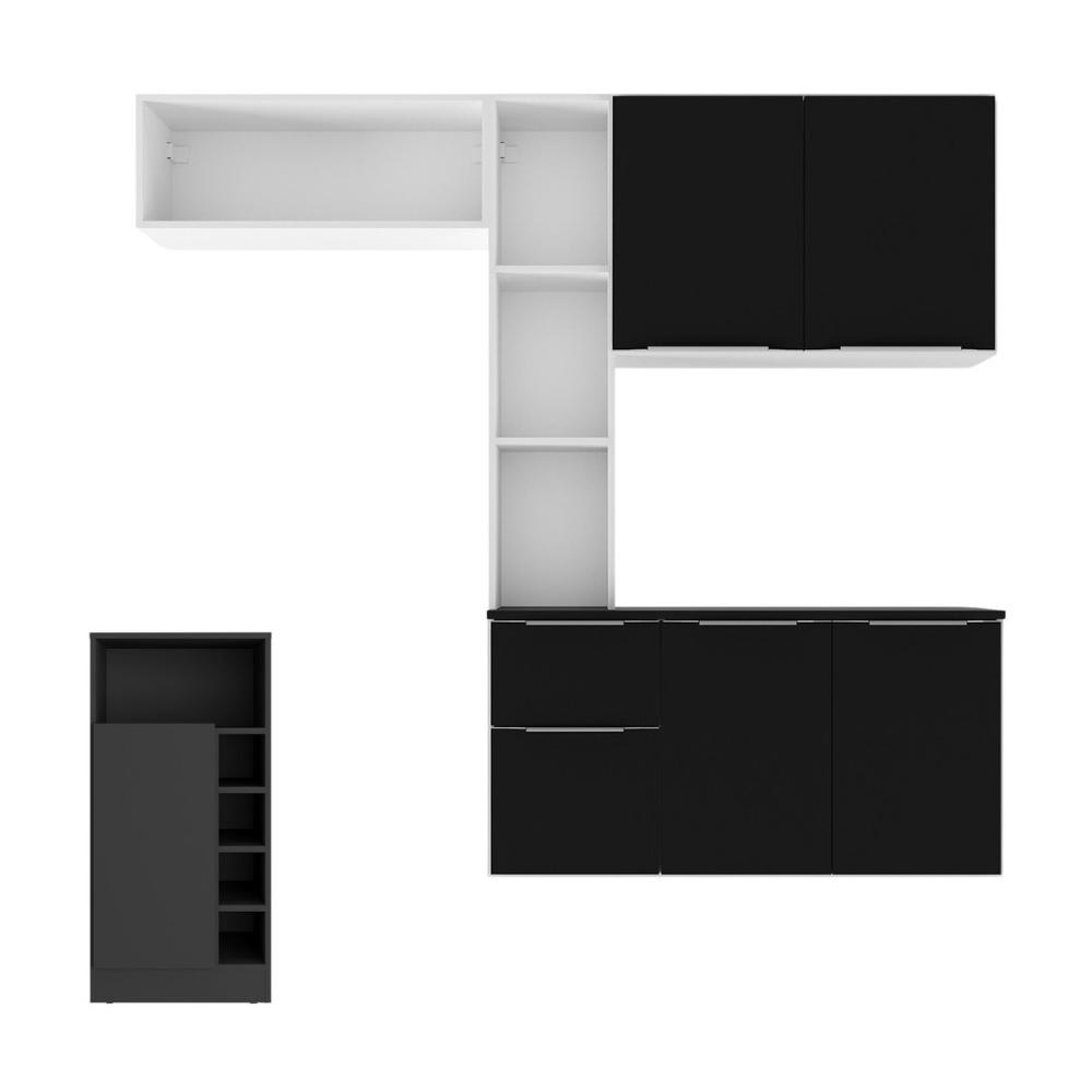 Armário de Cozinha Compacta com Bancada Americana Sofia Multimóveis MP2196 Branco/Preto