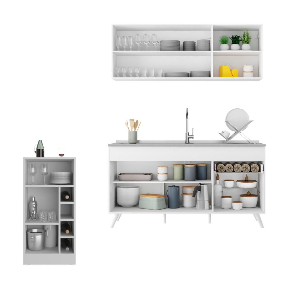 Armário de Cozinha Compacta com Bancada Americana Veneza Multimóveis MP2200 Branco
