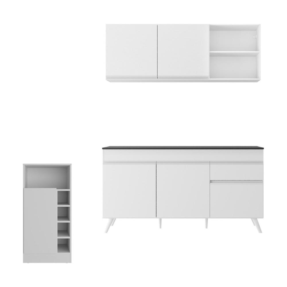 Armário de Cozinha Compacta com Bancada Americana Veneza Multimóveis MP2200 Branco