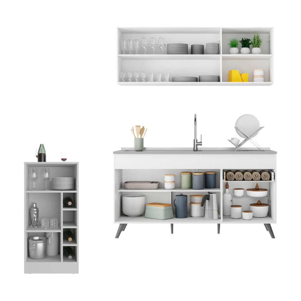 Armário de Cozinha Compacta com Bancada Americana Veneza Multimóveis MP2200 Branco/Preto