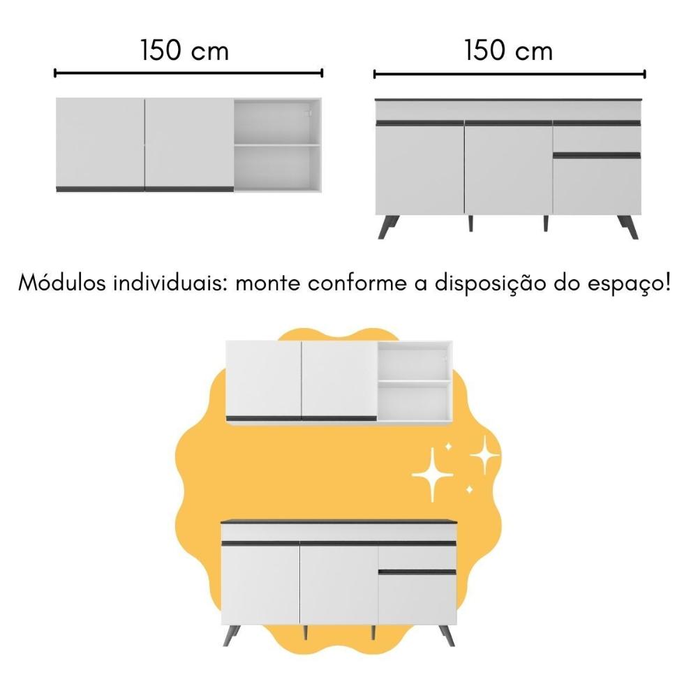 Armário de Cozinha Compacta com Bancada Americana Veneza Multimóveis MP2200 Branco/Preto
