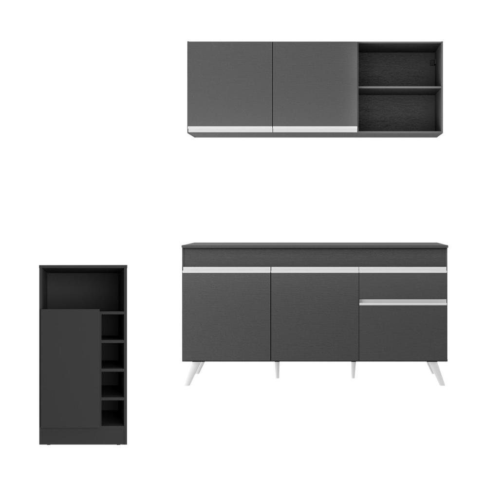 Armário de Cozinha Compacta com Bancada Americana Veneza Multimóveis MP2200 Preto/Branco
