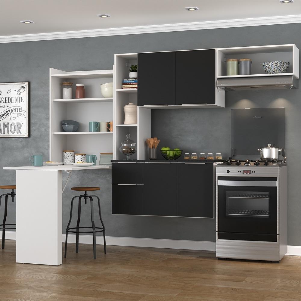 Armário de Cozinha Compacta com Mesa Dobrável Sofia Multimóveis V2007 Branco/Preto