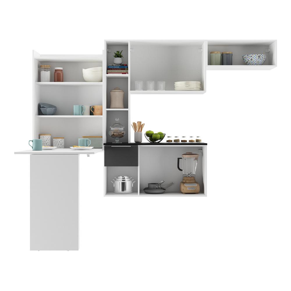 Armário de Cozinha Compacta com Mesa Dobrável Sofia Multimóveis V2007 Branco/Preto