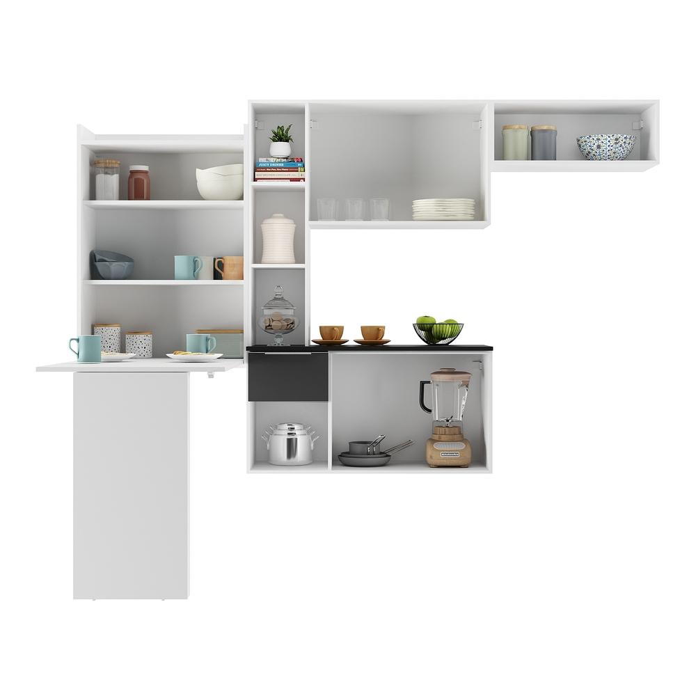 Armário de Cozinha Compacta com Mesa Dobrável Sofia Multimóveis V2008 Branco/Preto