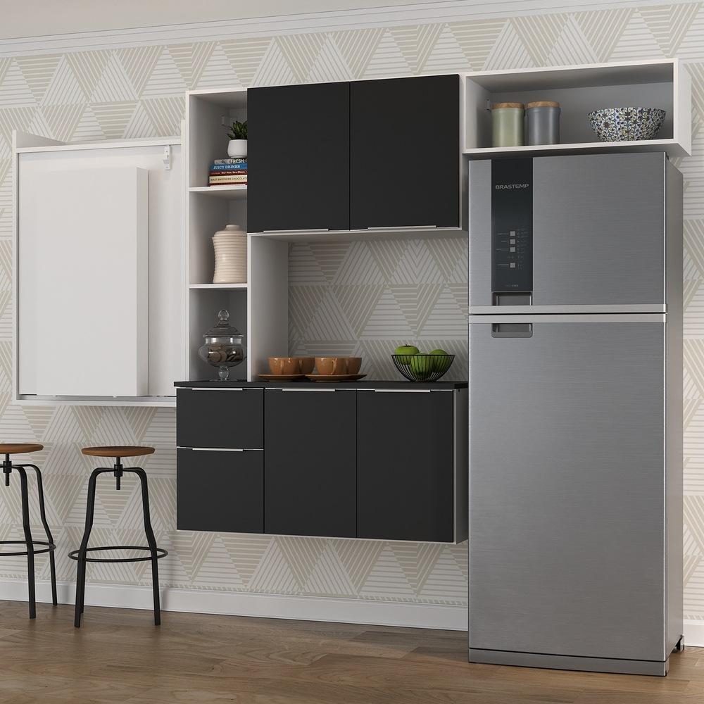 Armário de Cozinha Compacta com Mesa Dobrável Sofia Multimóveis V2008 Branco/Preto