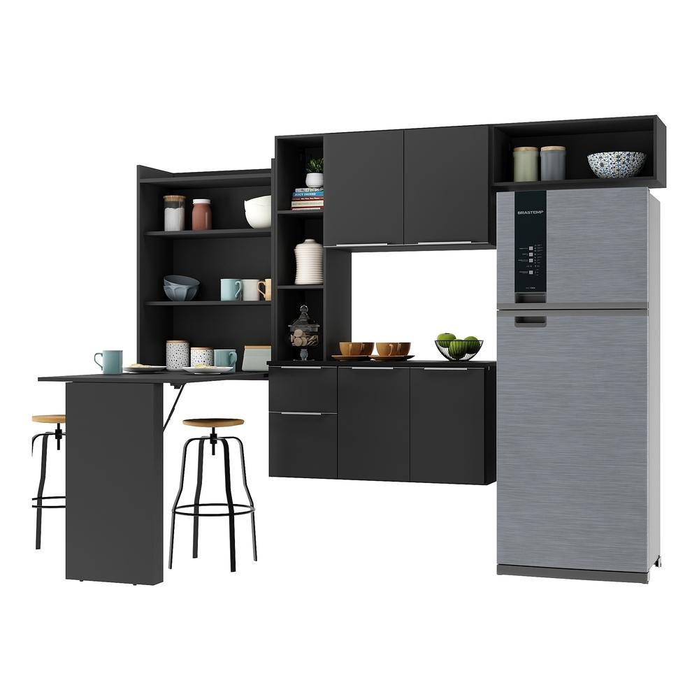 Armário de Cozinha Compacta com Mesa Dobrável Sofia Multimóveis V2008 Preto