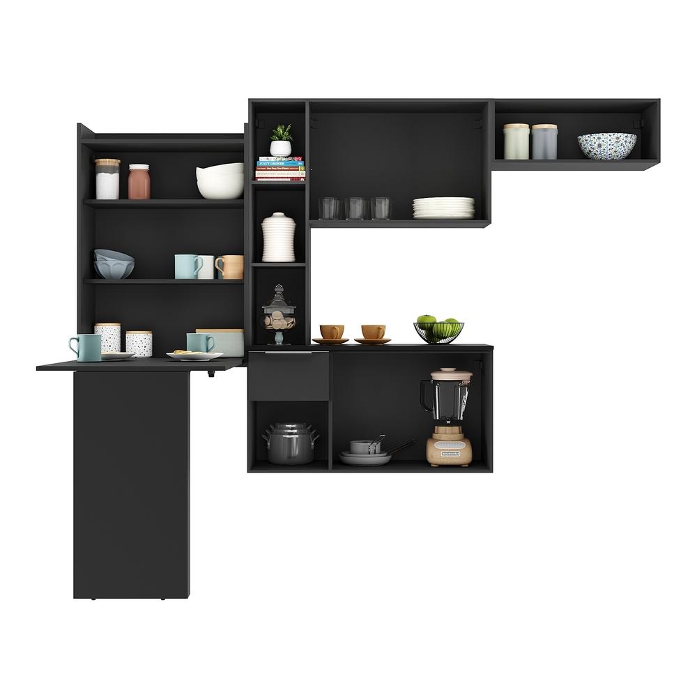 Armário de Cozinha Compacta com Mesa Dobrável Sofia Multimóveis V2008 Preto