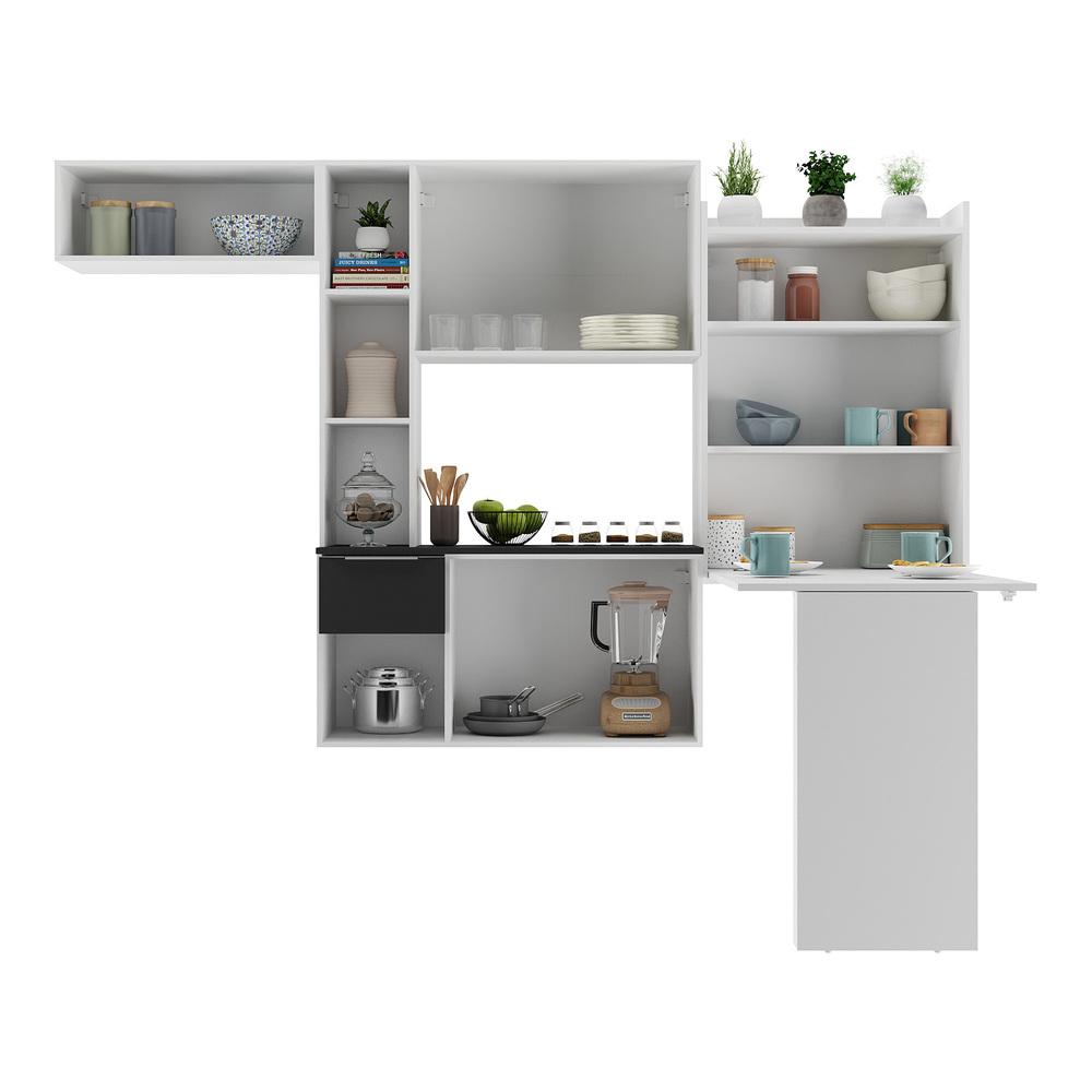 Armário de Cozinha Compacta com Mesa Dobrável Sofia Multimóveis V2009 Branco/Preto