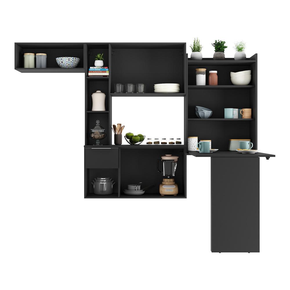 Armário de Cozinha Compacta com Mesa Dobrável Sofia Multimóveis V2009 Preto