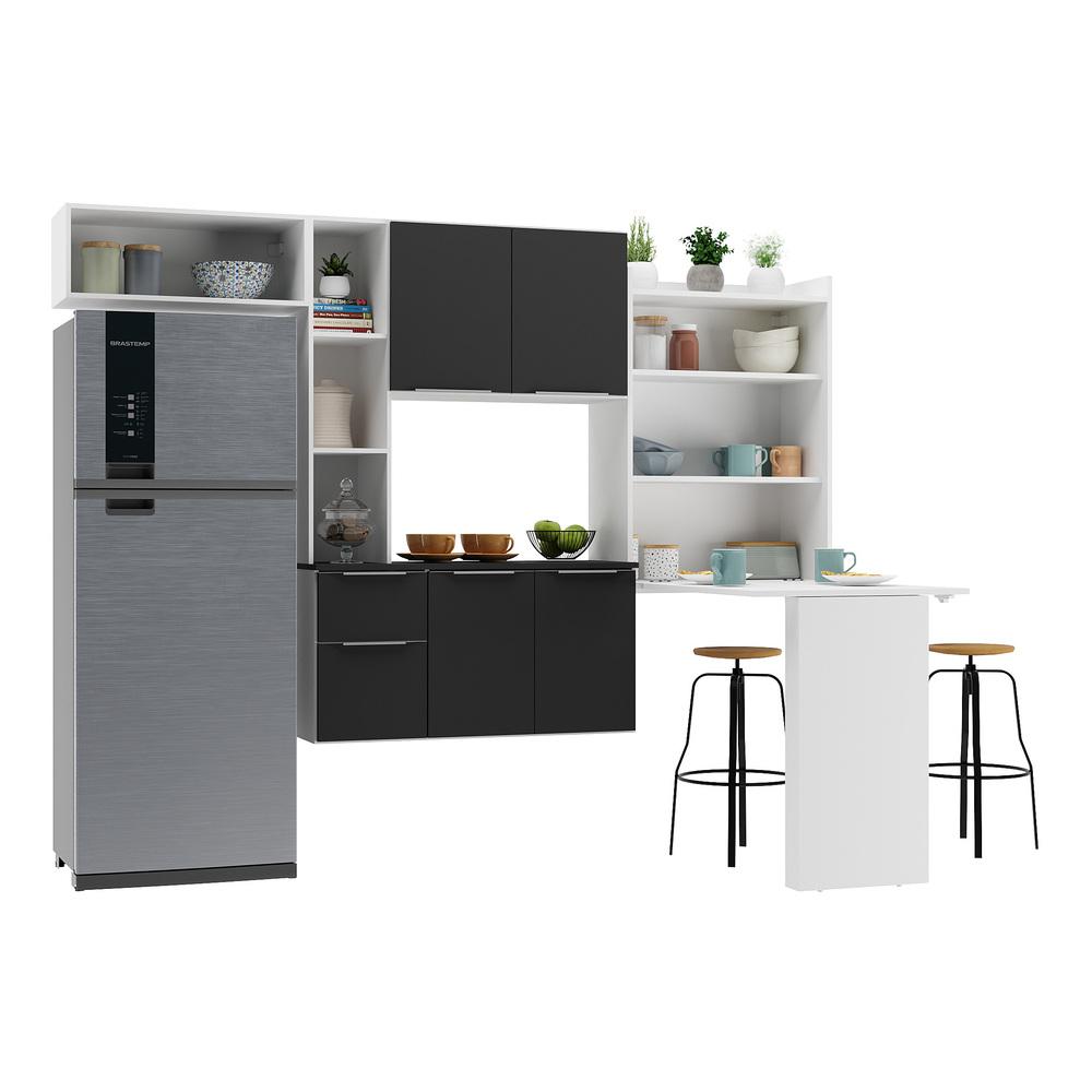 Armário de Cozinha Compacta com Mesa Dobrável Sofia Multimóveis V2010 Branco/Preto