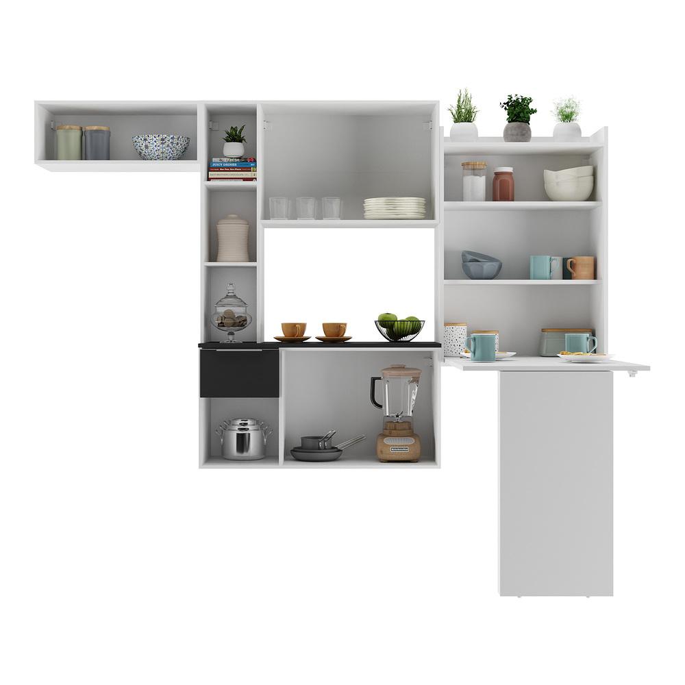 Armário de Cozinha Compacta com Mesa Dobrável Sofia Multimóveis V2010 Branco/Preto