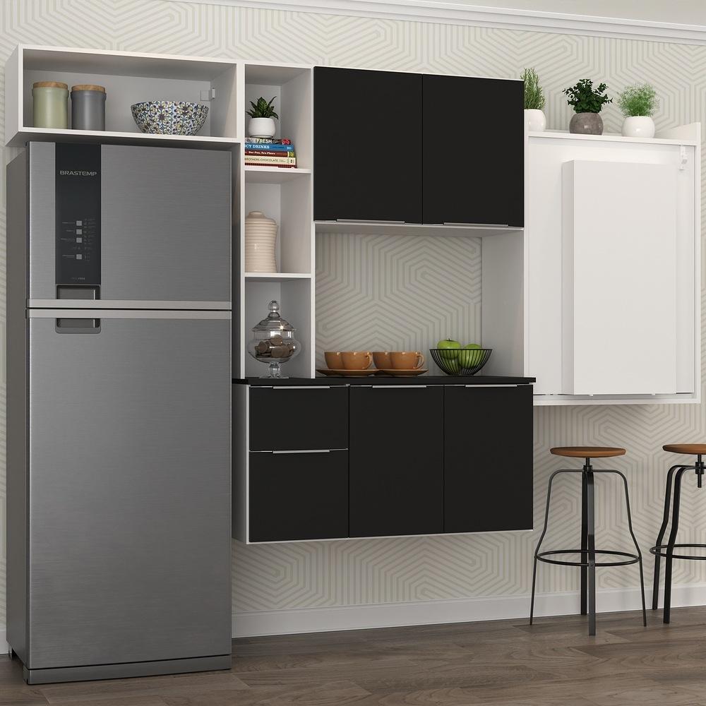 Armário de Cozinha Compacta com Mesa Dobrável Sofia Multimóveis V2010 Branco/Preto