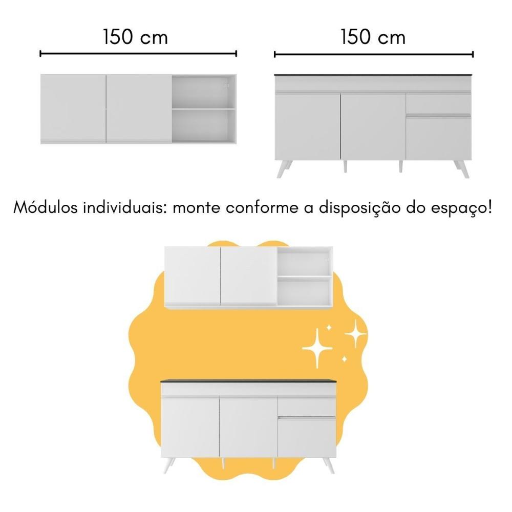 Armário de Cozinha Compacta com Mesa Gourmet Veneza Multimóveis MP2201 Branco