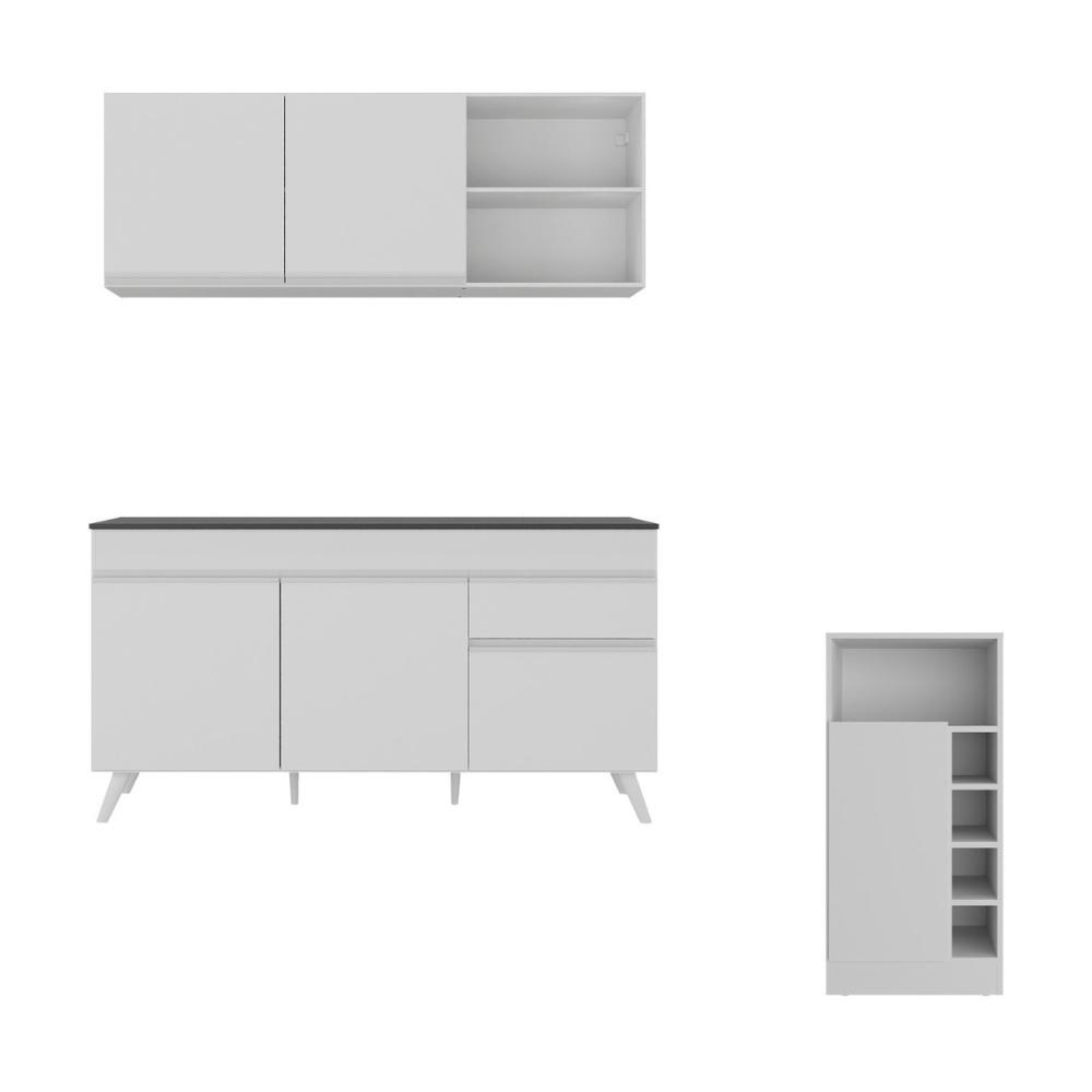 Armário de Cozinha Compacta com Mesa Gourmet Veneza Multimóveis MP2201 Branco