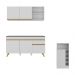 Armário de Cozinha Compacta com Mesa Gourmet Veneza Multimóveis MP2201 Branco/Dourado