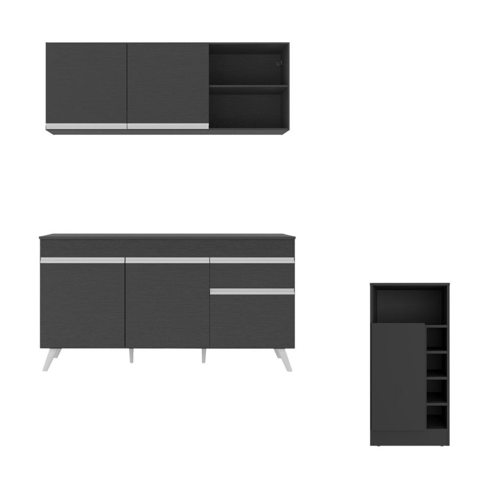 Armário de Cozinha Compacta com Mesa Gourmet Veneza Multimóveis MP2201 Preto/Branco