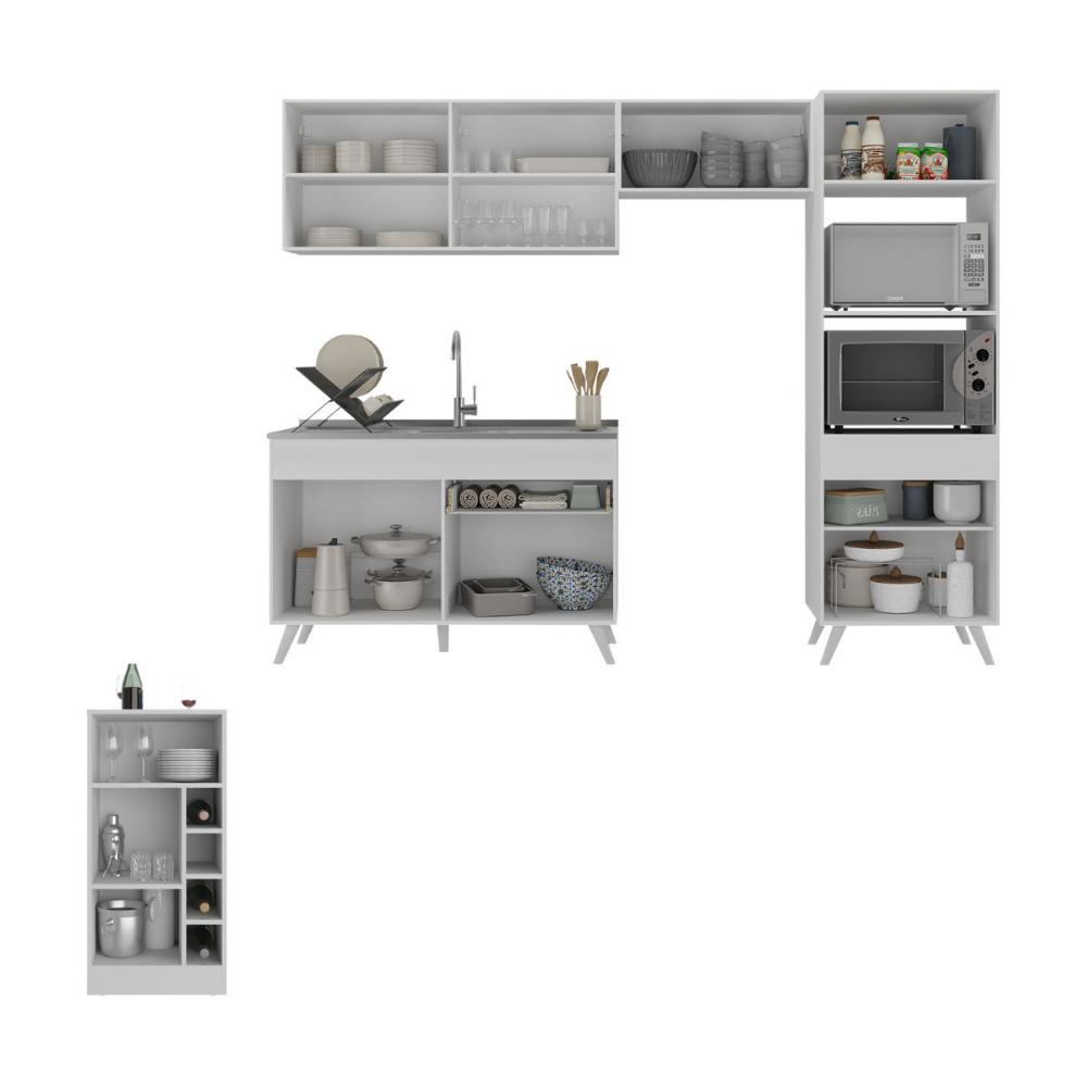 Armário de Cozinha Compacta com Mesa/Bancada Veneza Multimóveis MP2210 Branco