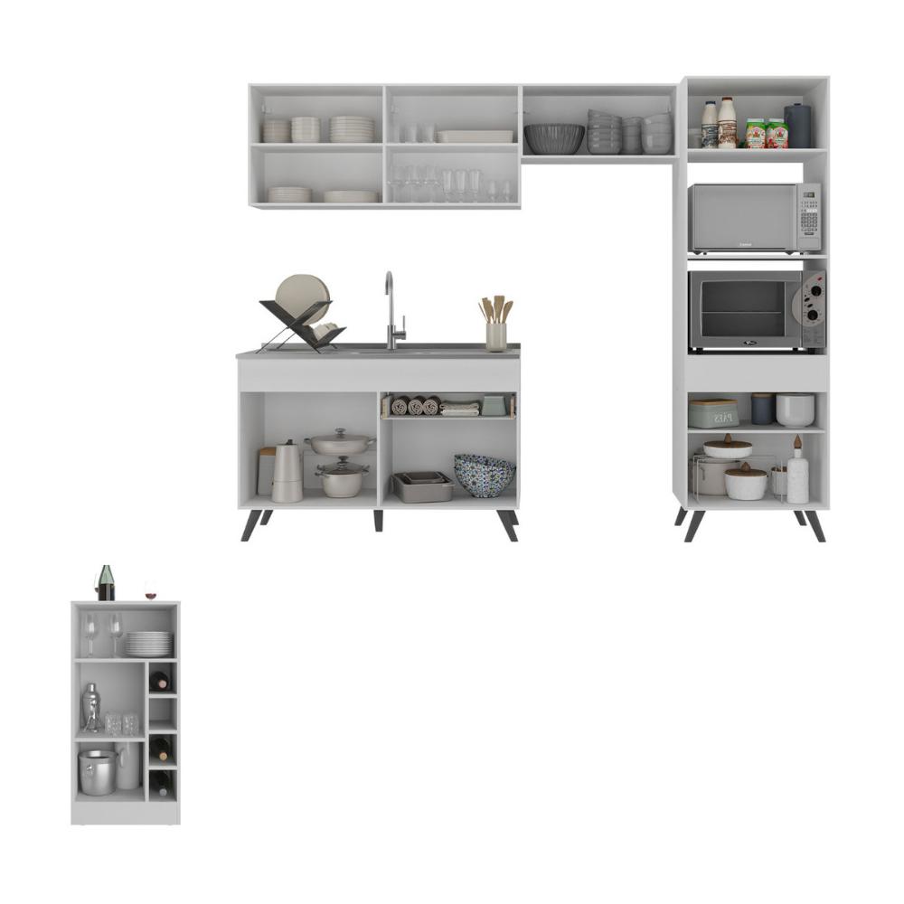 Armário de Cozinha Compacta com Mesa/Bancada Veneza Multimóveis MP2210 Branco/Preto