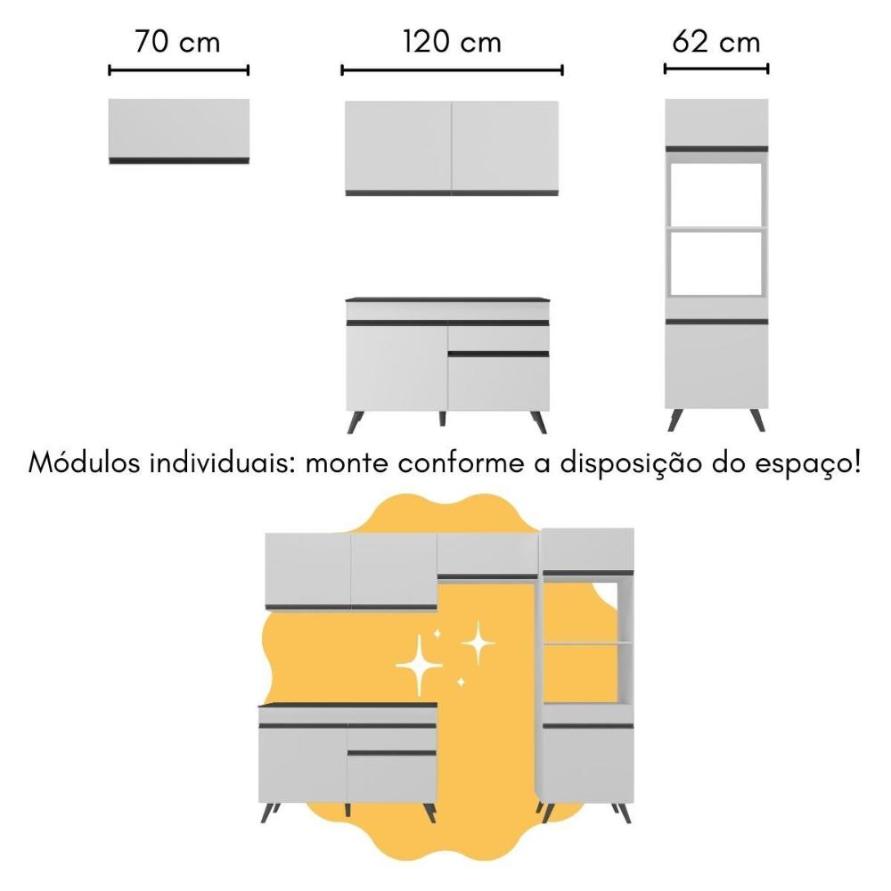 Armário de Cozinha Compacta com Mesa/Bancada Veneza Multimóveis MP2210 Branco/Preto