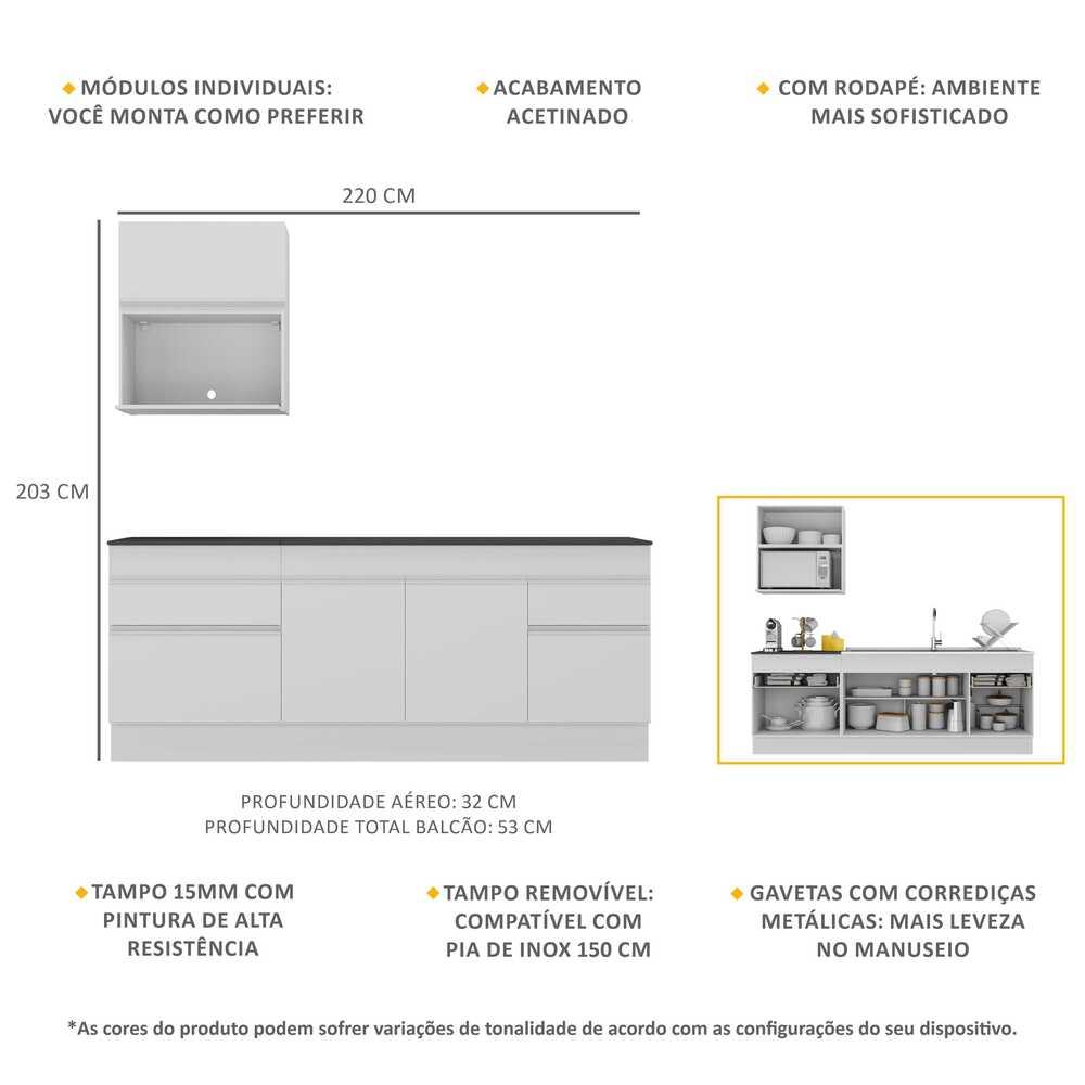 Armário de Cozinha Compacta com Rodapé Veneza Multimóveis MP2110.891 Branco