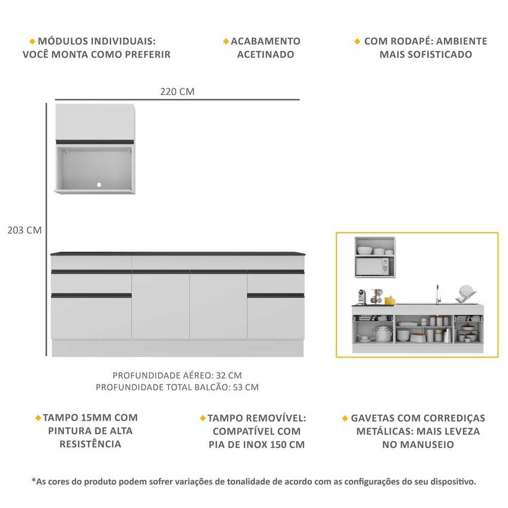 Armário de Cozinha Compacta com Rodapé Veneza Multimóveis MP2110.964 Branco/Preto
