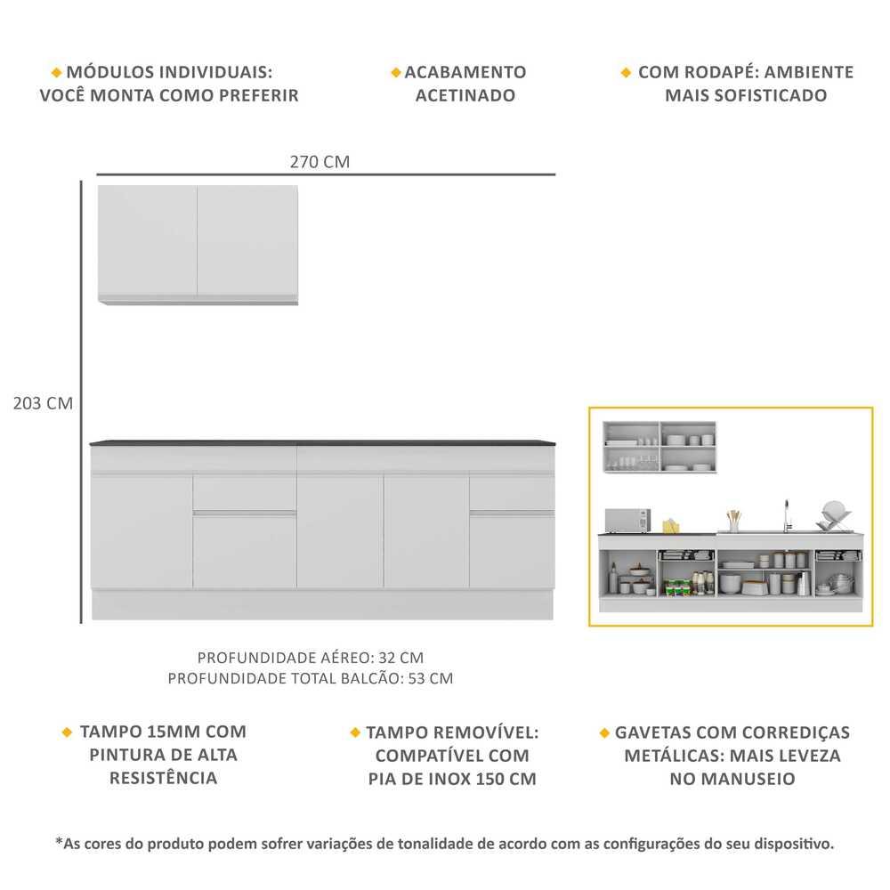 Armário de Cozinha Compacta com Rodapé Veneza Multimóveis MP2111.891 Branco