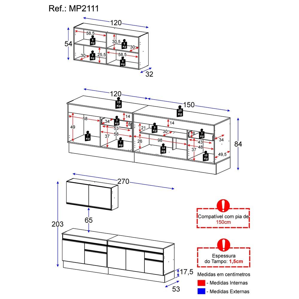 Armário de Cozinha Compacta com Rodapé Veneza Multimóveis MP2111.895 Preto