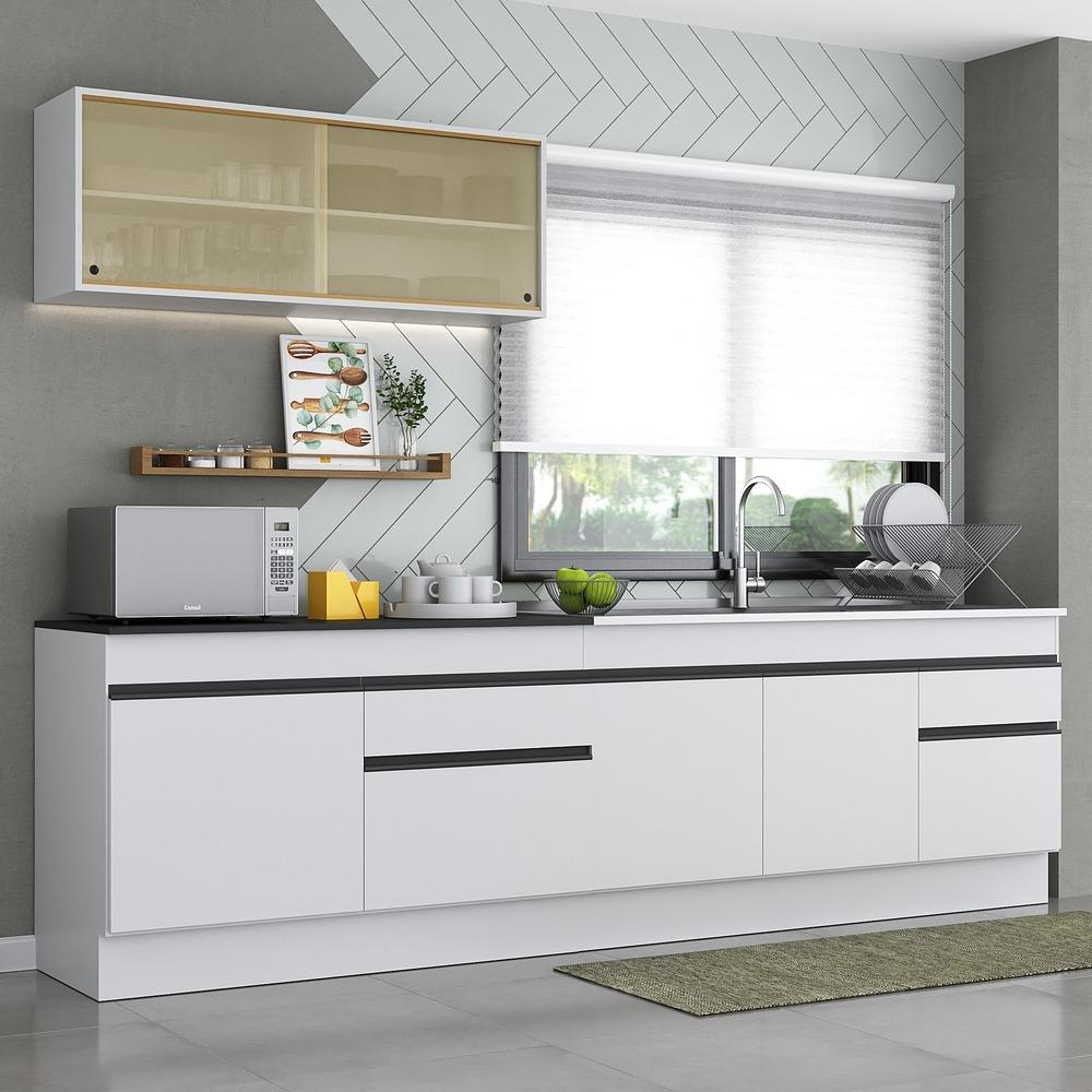 Armário de Cozinha Compacta com Rodapé Veneza Multimóveis MP2112.964 Branco/Preto