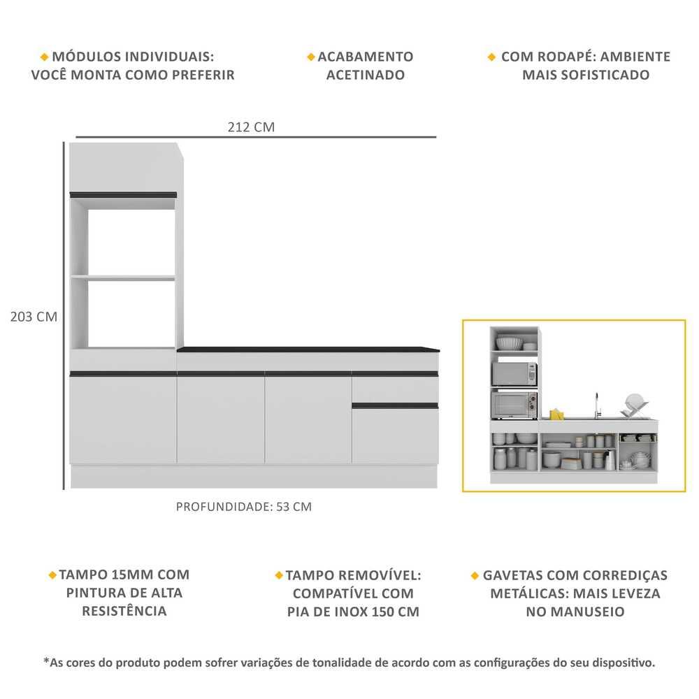 Armário de Cozinha Compacta com Rodapé Veneza Multimóveis MP2113.964 Branco/Preto