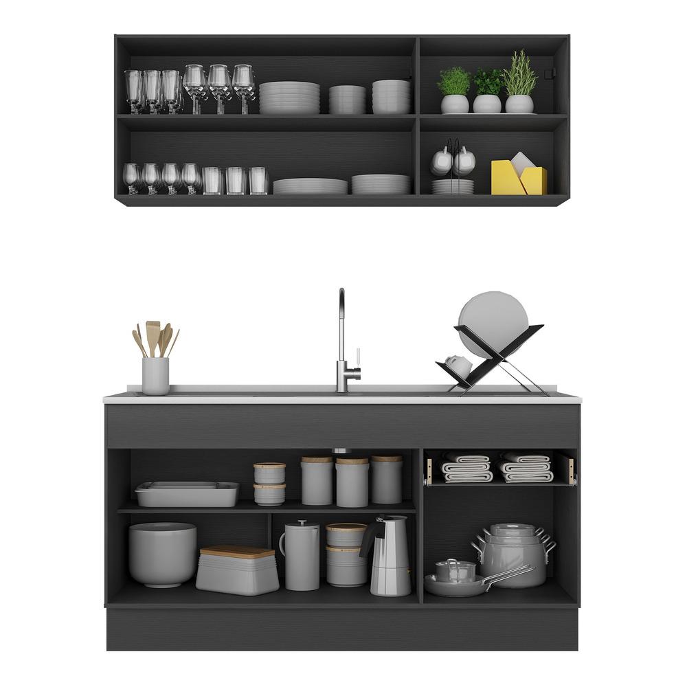 Armário de Cozinha Compacta com Rodapé Veneza Multimóveis MP2114.898 Preto/Branco