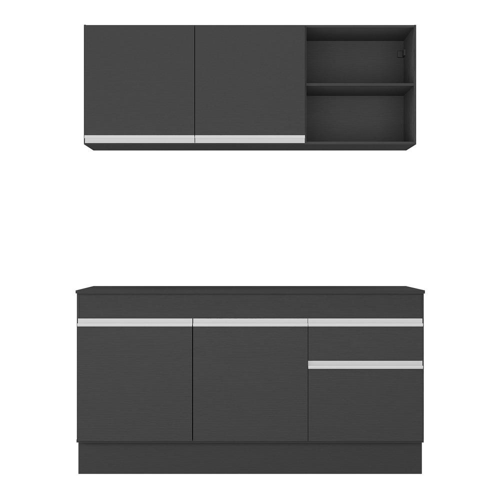 Armário de Cozinha Compacta com Rodapé Veneza Multimóveis MP2114.898 Preto/Branco