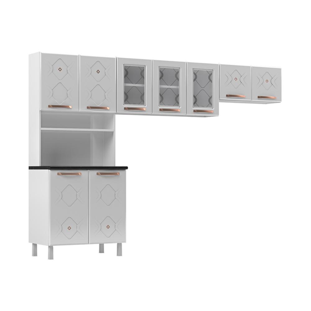 Armário de Cozinha Compacta de Aço 3 Peças para Micro-ondas com Vidros Multimóveis CR20350 Branco