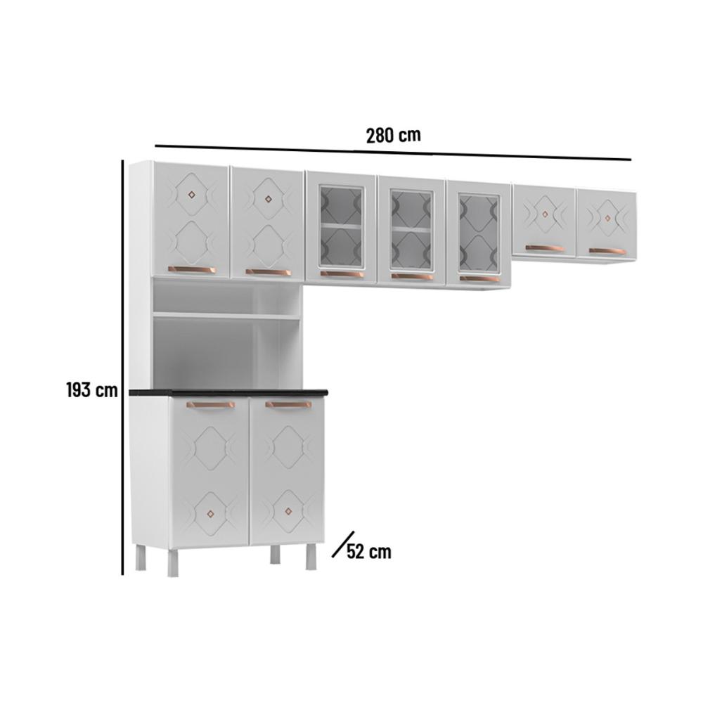 Armário de Cozinha Compacta de Aço 3 Peças para Micro-ondas com Vidros Multimóveis CR20350 Branco