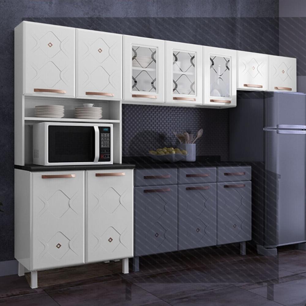 Armário de Cozinha Compacta de Aço 3 Peças para Micro-ondas com Vidros Multimóveis CR20350 Branco