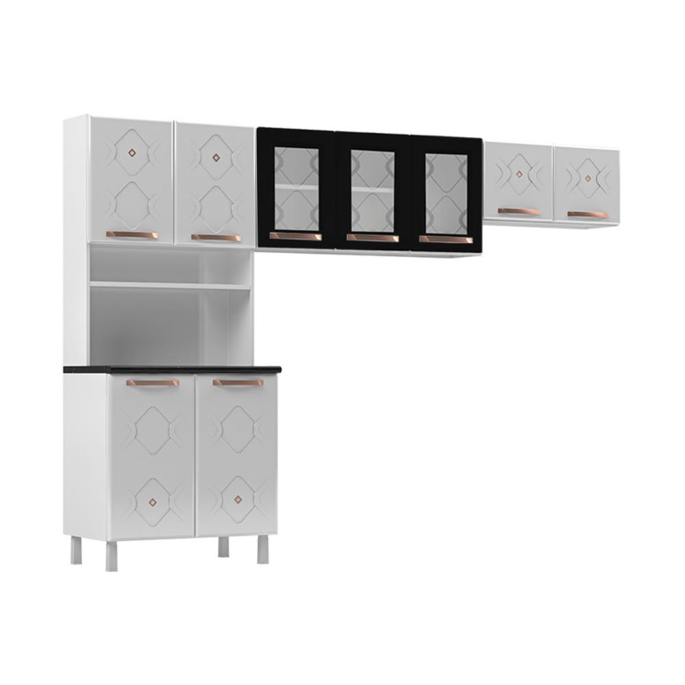 Armário de Cozinha Compacta de Aço 3 Peças para Micro-ondas com Vidros Multimóveis CR20350 Branco/Preto
