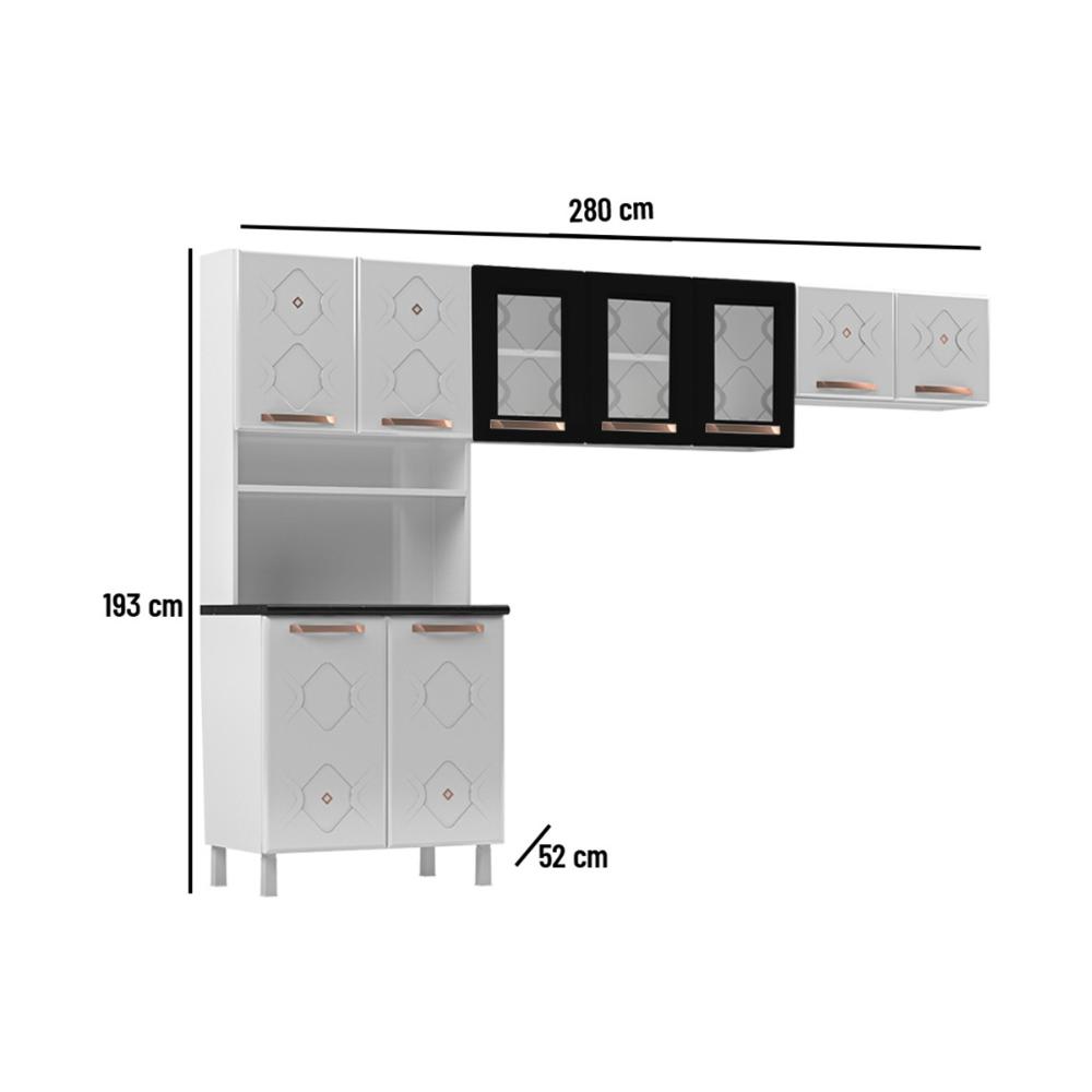 Armário de Cozinha Compacta de Aço 3 Peças para Micro-ondas com Vidros Multimóveis CR20350 Branco/Preto