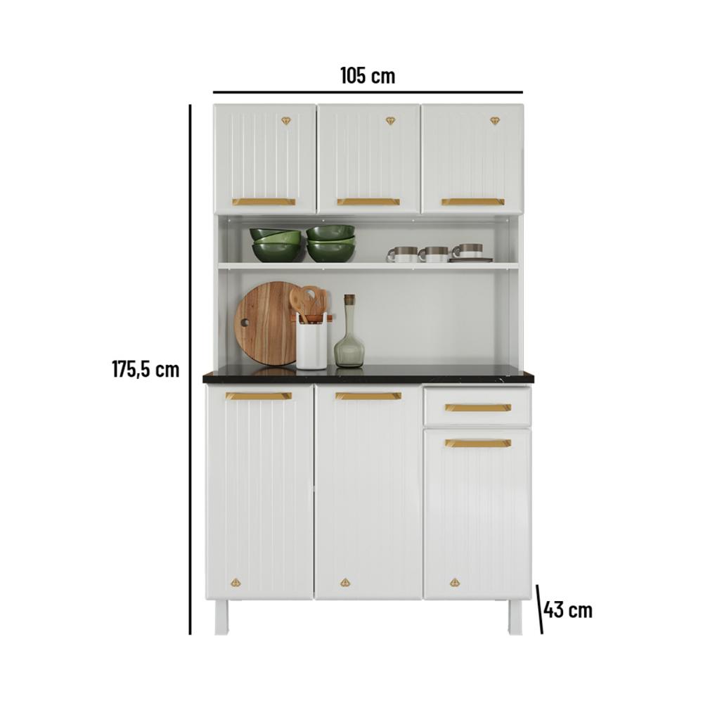 Armário de Cozinha Compacta de Aço com Balcão com Tampo 105cm Multimóveis CR20362 Branco