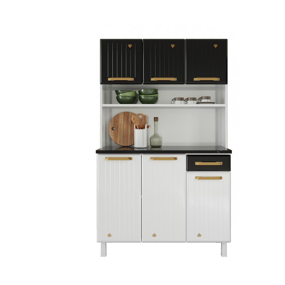 Armário de Cozinha Compacta de Aço com Balcão com Tampo 105cm Multimóveis CR20362 Branco/Preto