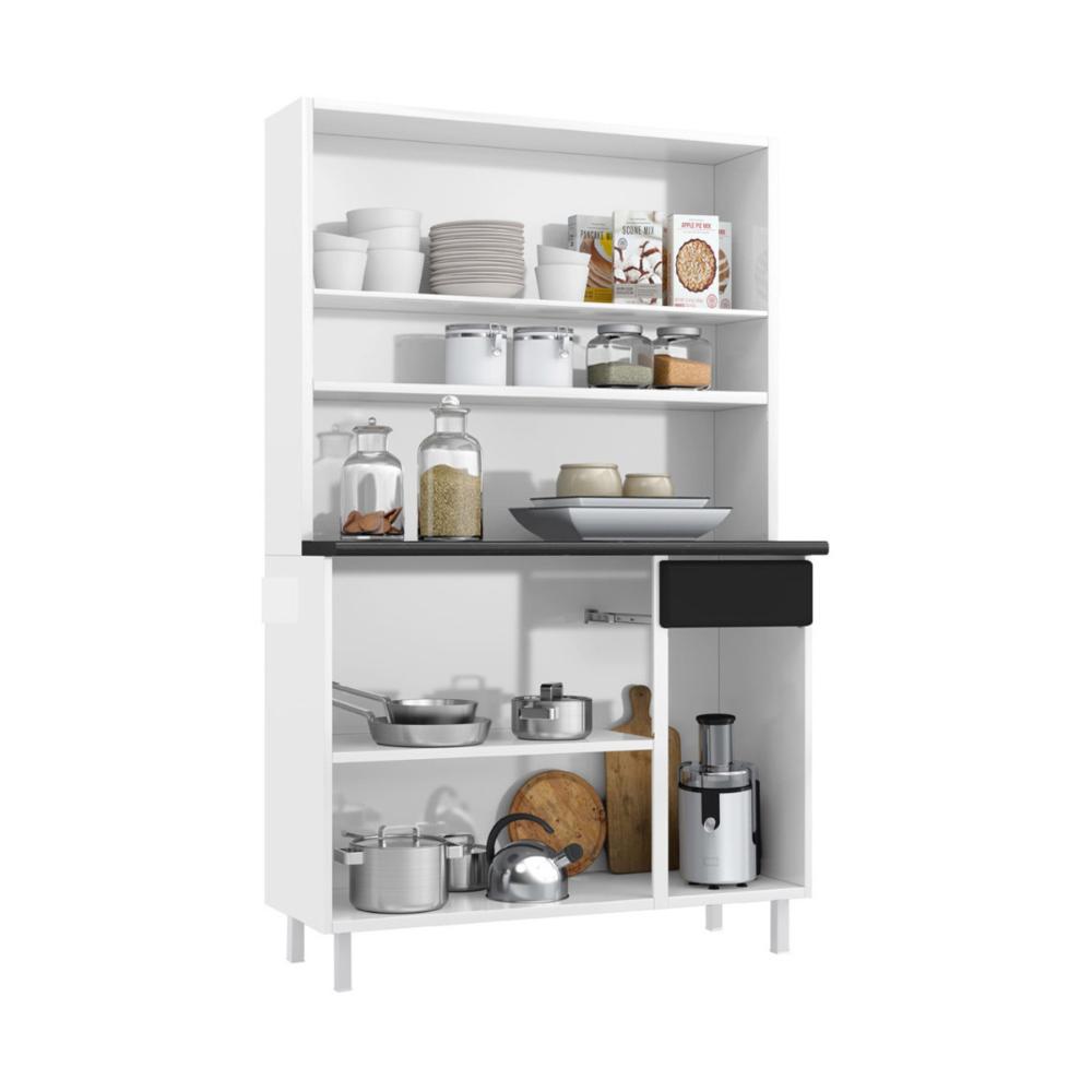 Armário de Cozinha Compacta de Aço com Balcão com Tampo 105cm Multimóveis CR20362 Branco/Preto