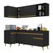 Armário de Cozinha Compacta de Canto Veneza Multimóveis V2058 Preto/Dourado