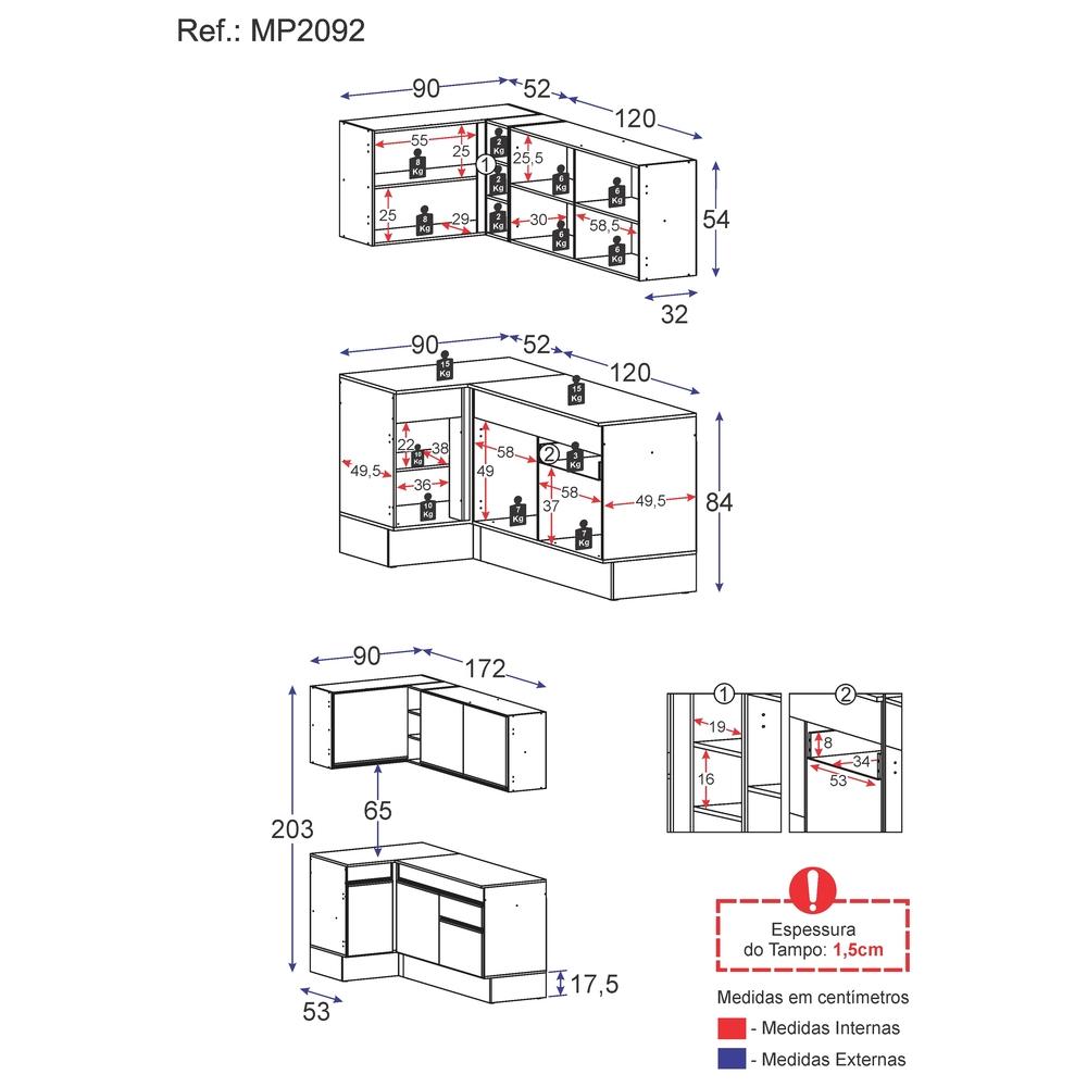 Armário de Cozinha Compacta de Canto com Rodapé Veneza Multimóveis MP2092.895 Preto