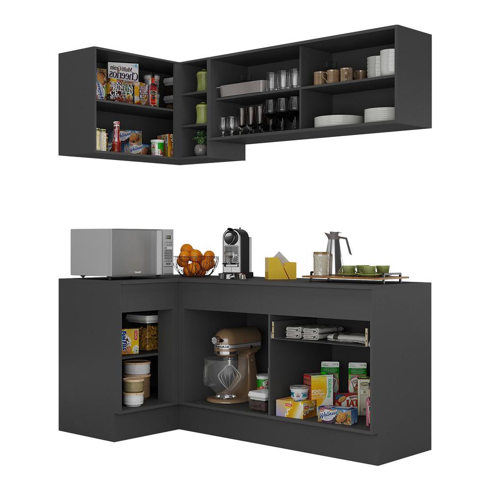 Armário de Cozinha Compacta de Canto com Rodapé Veneza Multimóveis V2091 Preto/Branco