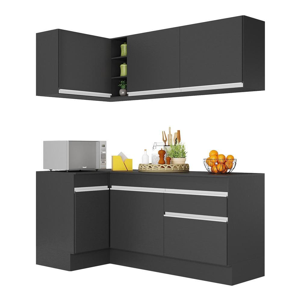 Armário de Cozinha Compacta de Canto com Rodapé Veneza Multimóveis V2092 Preto/Branco