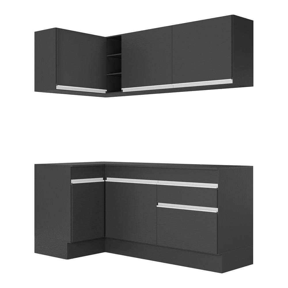 Armário de Cozinha Compacta de Canto com Rodapé Veneza Multimóveis V2092 Preto/Branco